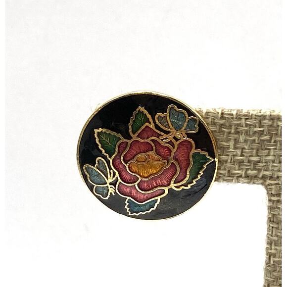 Cloisonné Earrings Clips Clip Ons Gold Tone on the card - Picture 3 of 10
